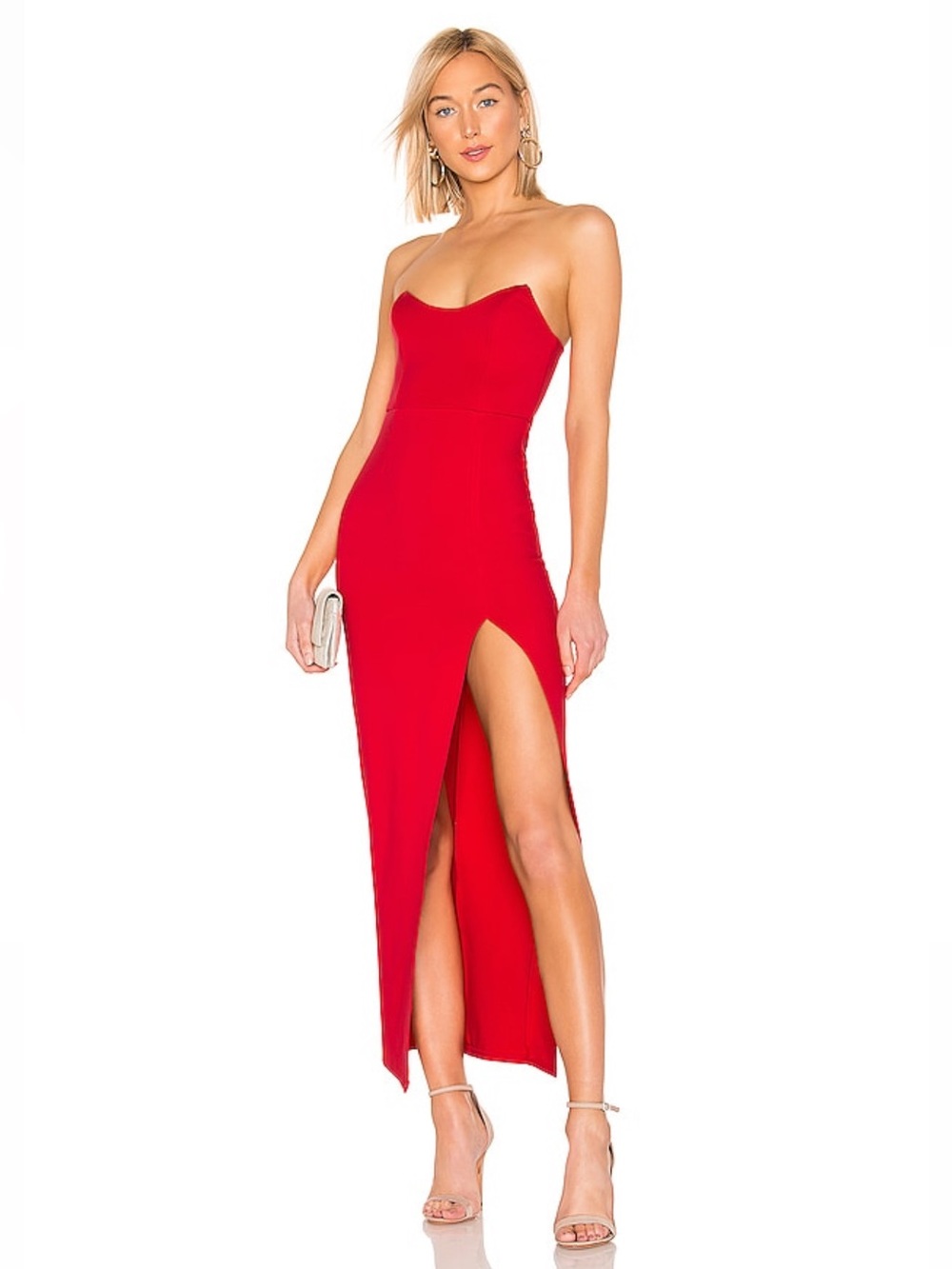 SUPERDOWN size s Ryleigh Strapless Maxi Dress in Red side slit